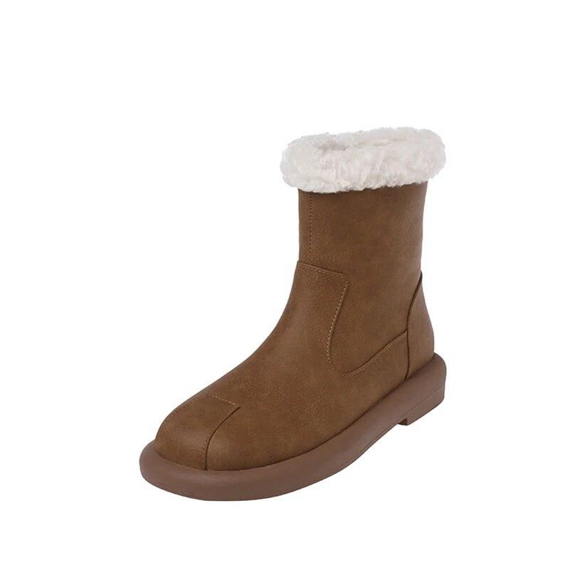 

Meotina женские ботильоны из натуральной кожи с круглым носком на плоской подошве, шерстяные зимние сапоги на молнии, женская модная обувь, зимняя обувь черного цвета, кофейного цвета 40 33 кофейный