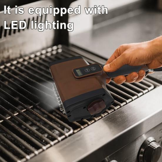 Elektrische Grillbürste mit Edelstahl-Bürstenkopf ohne Borsten, wiederaufladbar, kabellos, Grillreiniger, BBQ-Zubehör