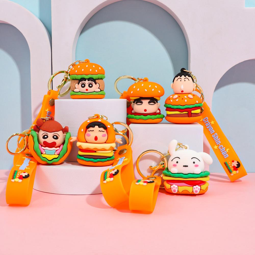Anime Crayon Shin-Chan Cartoon Hamburg Keychain Shin Chan Ade, Shiro Durable Backpack Car Keys Chain Bag Decoration Gifts