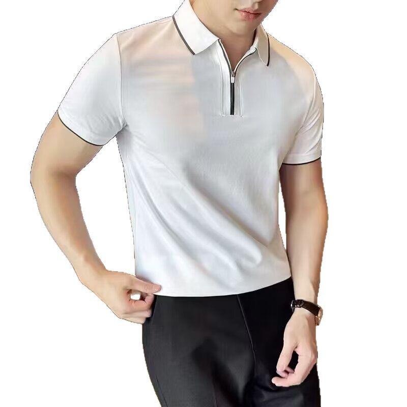 New American Simple Short-Sleeved Polo Shirt Men'S Hong Kong Style Loose High-End Light Ripe Style Retro Lapel Top