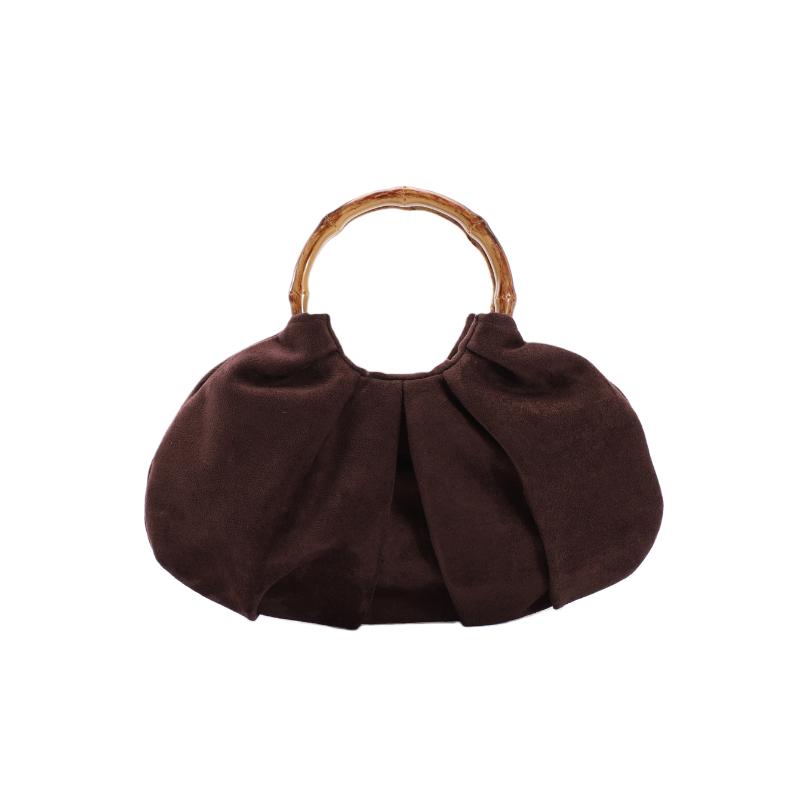 Retro Leather Velvet Women s Handbag Bamboo Knot High-end Feel Tote Bag Pleated Design Boat Shaped Purse