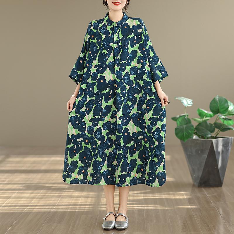 DIMANAF New 2026 Women Plus Size Spring Summer Beach Holiday Long Dress Lady Loose Oversize Maxi Floral Print Cotton Button