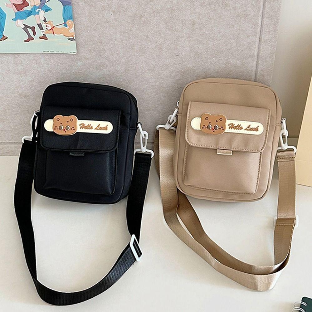 Cute Canvas Shoulder Bag Small Bear Small Square Bag Casual Nylon Crossbody Bag  Gift