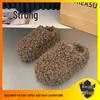High-End Women's Furry Slippers - Height-Boosting, Thick-Sole, Closed-Toe, Cotton for Autumn/Winter In Apricot, Black, Dark Brown.