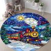Colorful Mosaic Design Train Pattern Round Carpet Steam Train Fantasy Starry Sky Floor Decor Rug Absorbent and Non-slip Mat