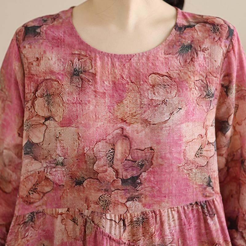 DIMANAF New 2026 Women Plus Size Spring Summer Vintage Long Dress Loose Oversize Long Sleeve Maxi Floral Print