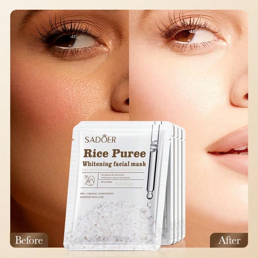 1/5/10pcs Rice Brightening Mask, Slows Down Skin Aging, Improves Dry, Rough And Dull Skin, Brightens