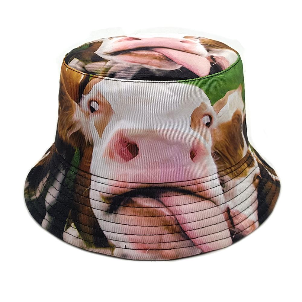 Cute Cow Pattern Panama Summer Sunscreen Fisherman Hat Women Man Fashion Decorate Bucket Hats Reversible Animal Fisherman Hats