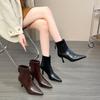 Stiletto Cotton Shoes Winter New Pointed Toe Spliced Leather Rear Zipper Anti-Slip Wear-Resistant Booties