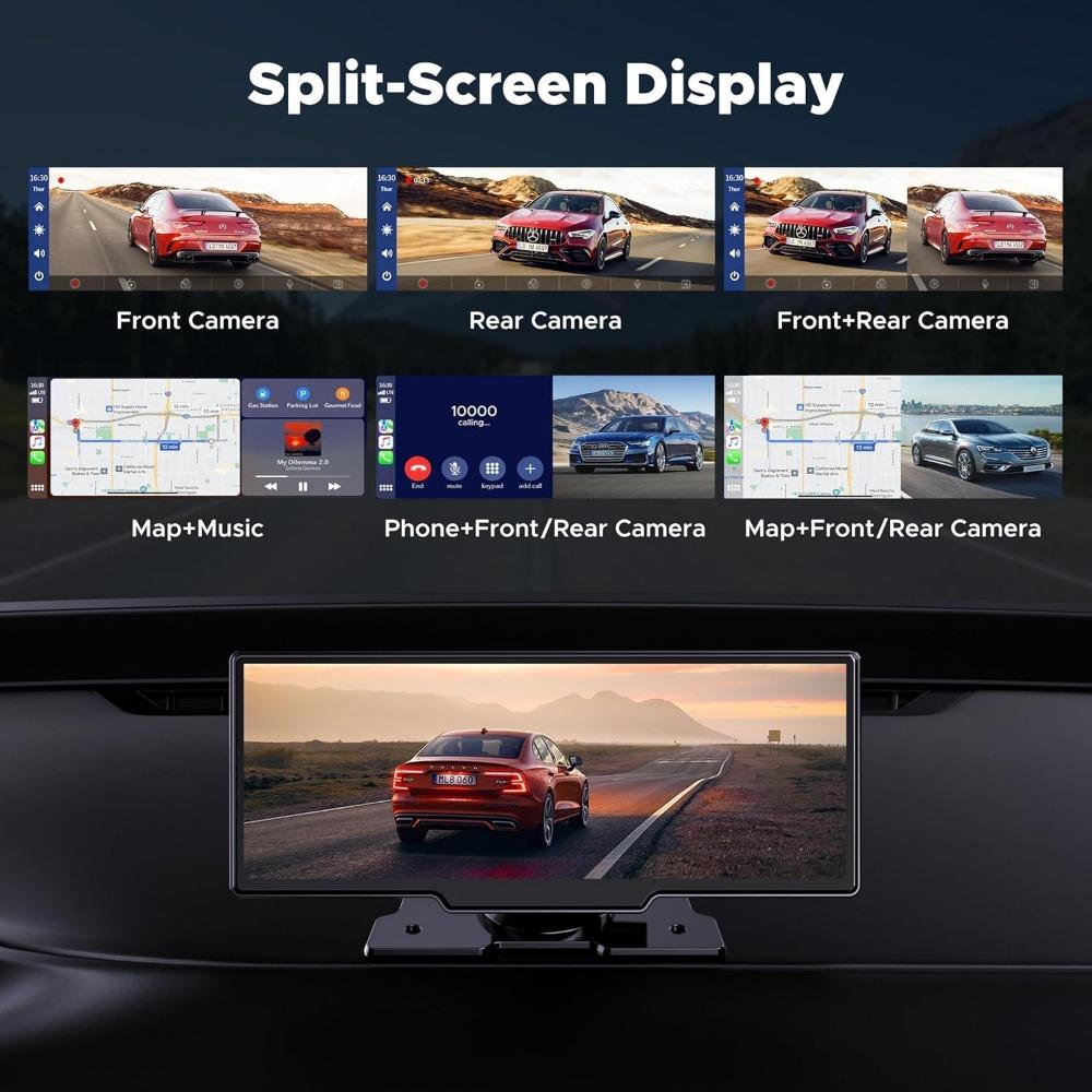 LAMTTO 9.26 Wireless Carplay and Android Auto with 2.5K Dash Cam, 1080P Backup Camera, Portable Touchscreen GPS Navigation for C