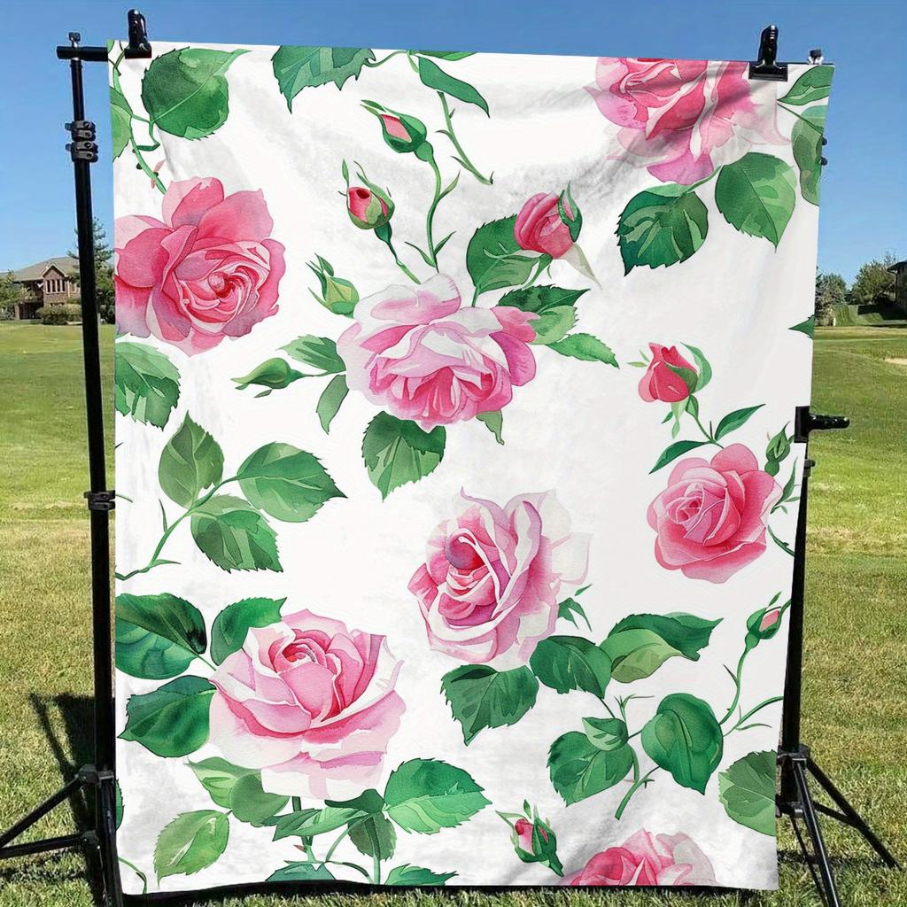 1pc Blanket with vintage floral pattern - Polyester fabric, machine washable, perfect for sofa, bed, office and travel