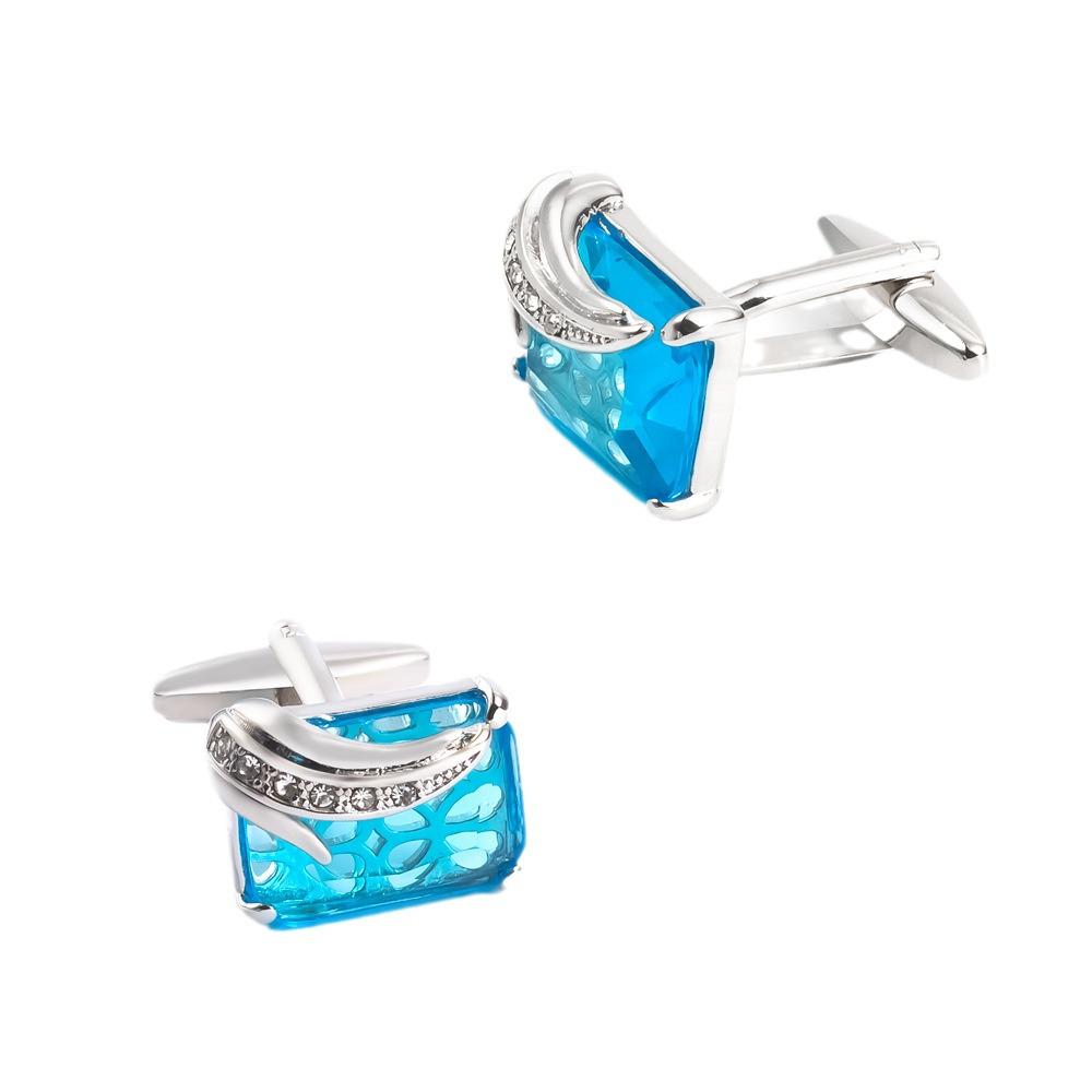 European and American Men's Silver Square Cufflinks with Rhinestone Crystal Zircon