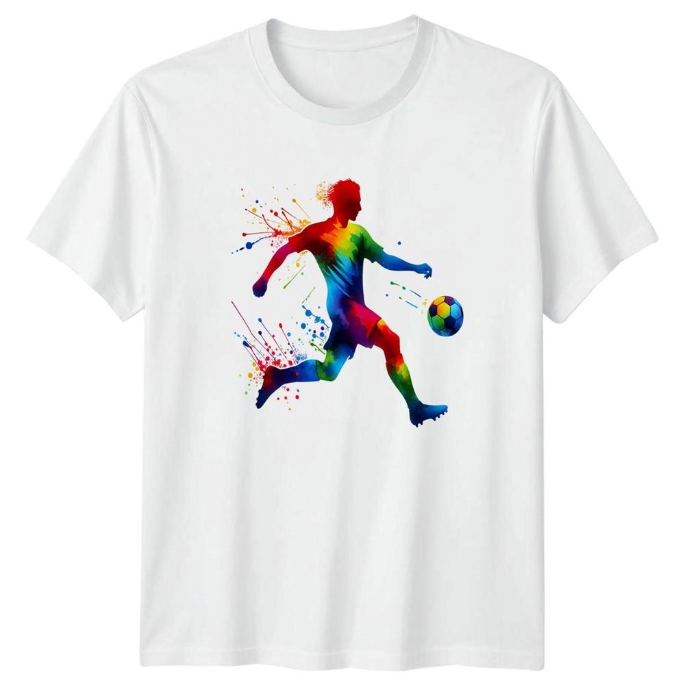 Dynamic Rainbow Soccer Player Art TShirt Watercolor Sport Soccer Birthday S