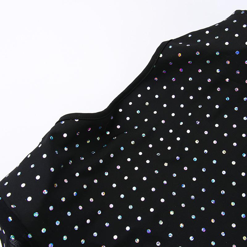 Lesklé diamanty Šněrovací šaty pro ženy Sexy Vystřihované S vysokým pasem Bodycon Šaty s dlouhým rukávem Dámské Letní párty Štíhlé Elegantní Večerní šaty Ženské