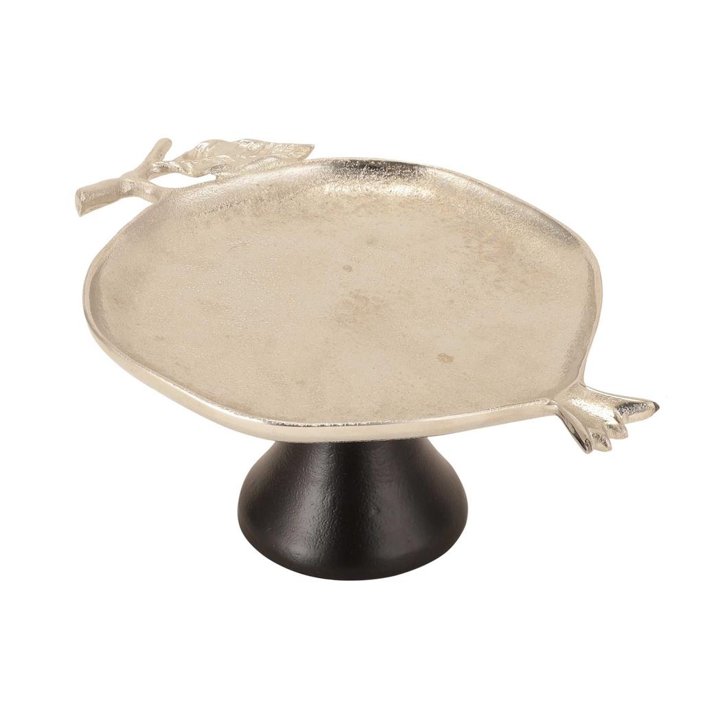 Pomegranate Metal Platter in Silver Black | 32 x 23 x 13 cm