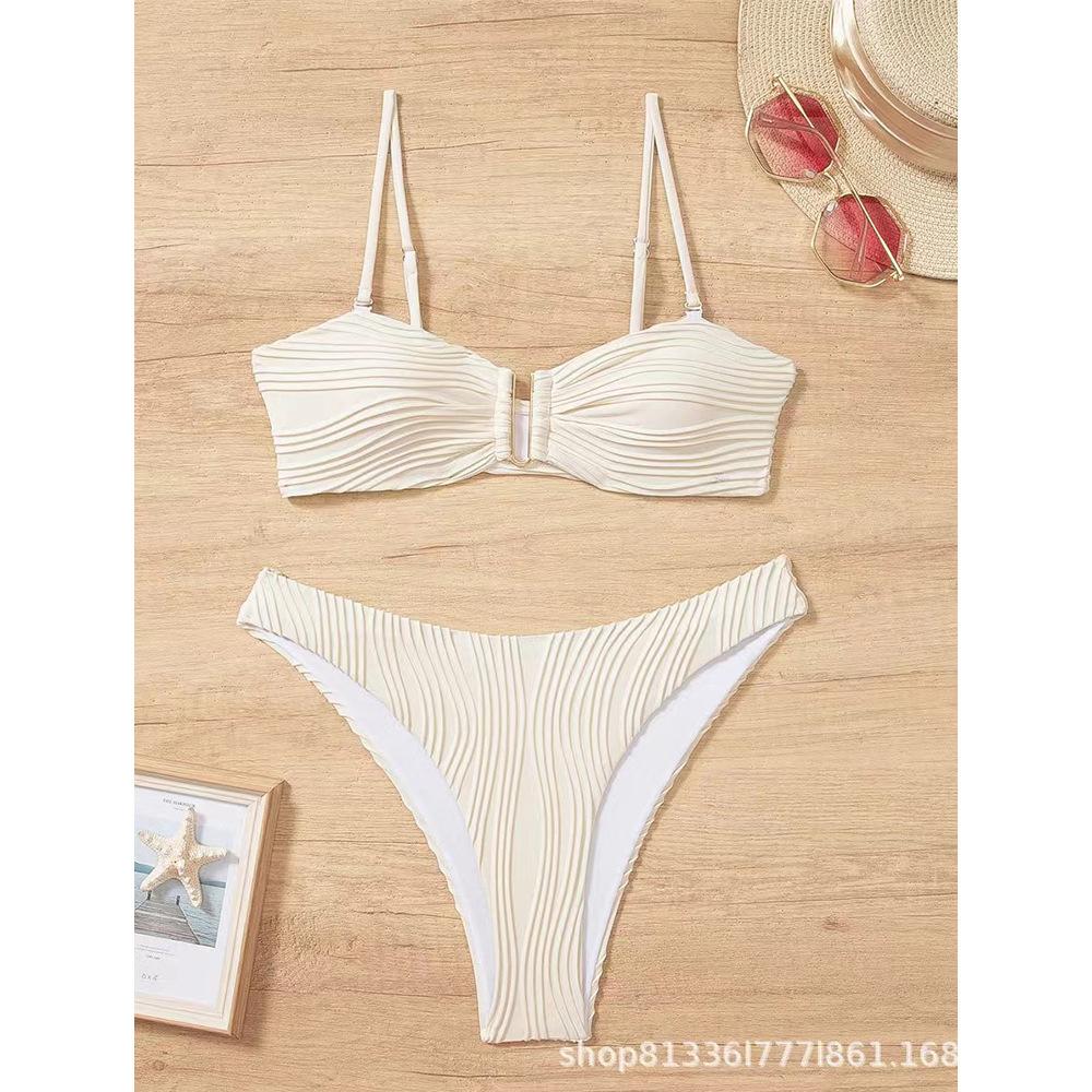Solid color split swimsuit new sexy European and American style bikini folds advanced sense Muse bikini women