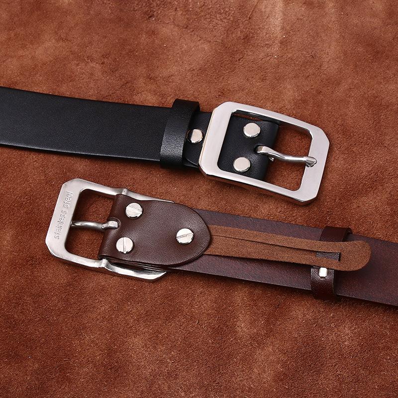 Men'S Fashionable Simple And Versatile Light Luxury Stainless Steel Buckle Belt Men'S Genuine Leather First Layer Cowhide Business Leisure Belt