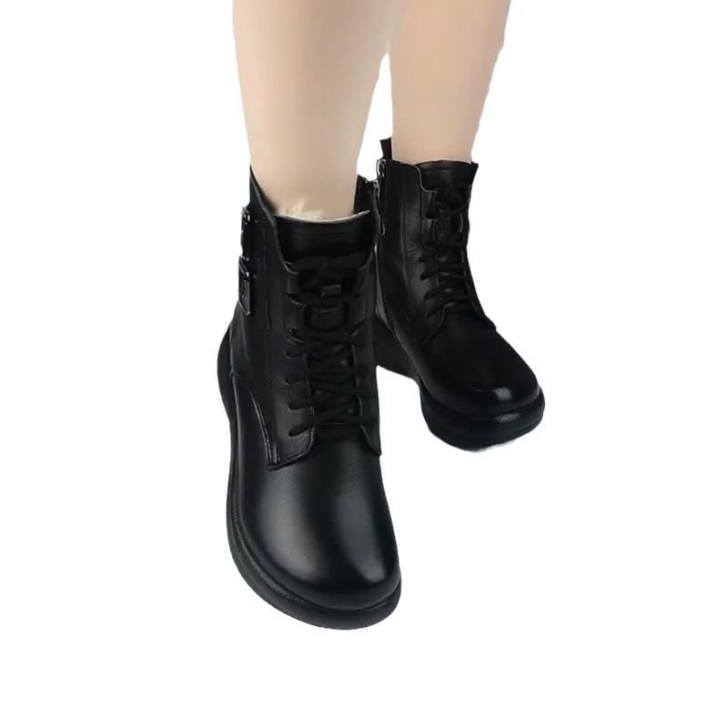 Leather Wool Snow Boots Fur Integrated Martin Boots Women's Winter Velvet Thickened Soles Thermal Cotton Boots Cotton Shoes
