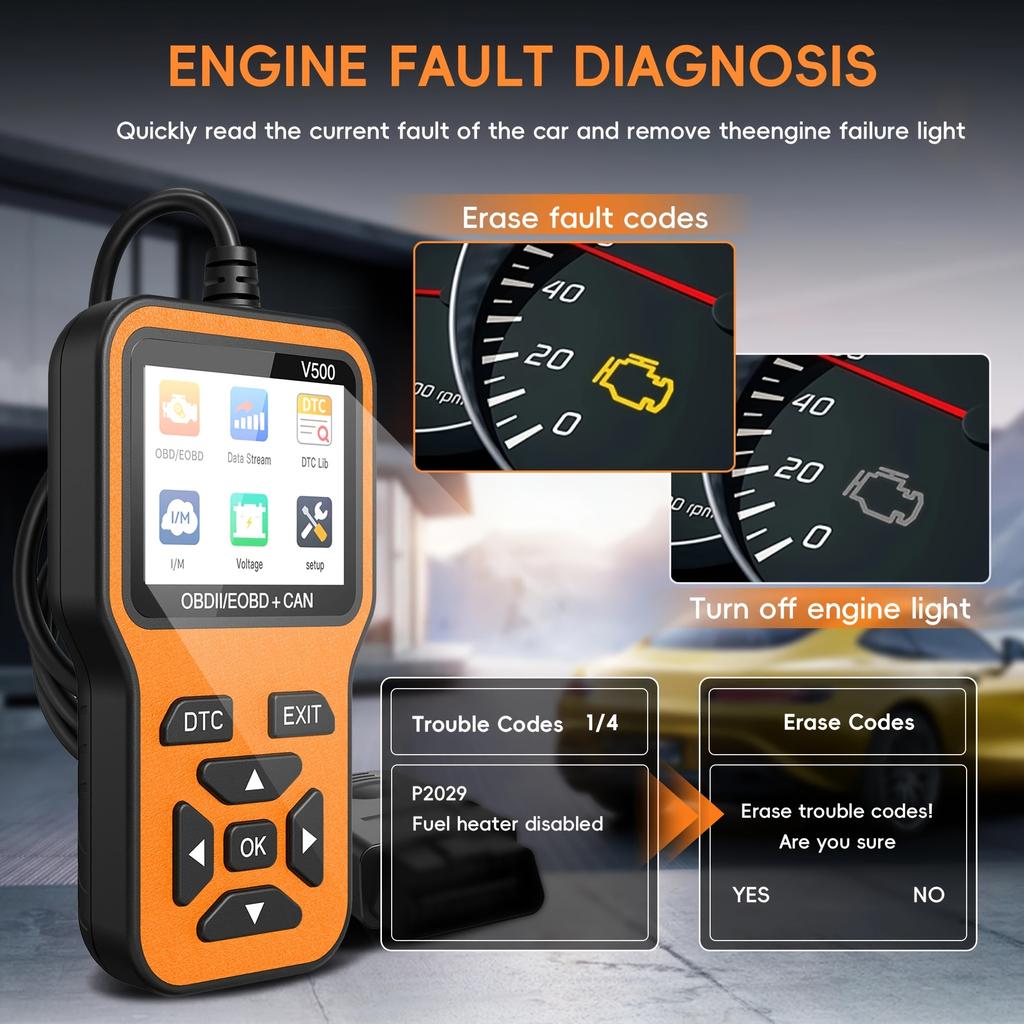 2025 Latest Obd2 Scanner Diagnostic Tool—Complete Engine Code Reader with Data Stream, Input/Management Readiness, Voltage Test, and Erase