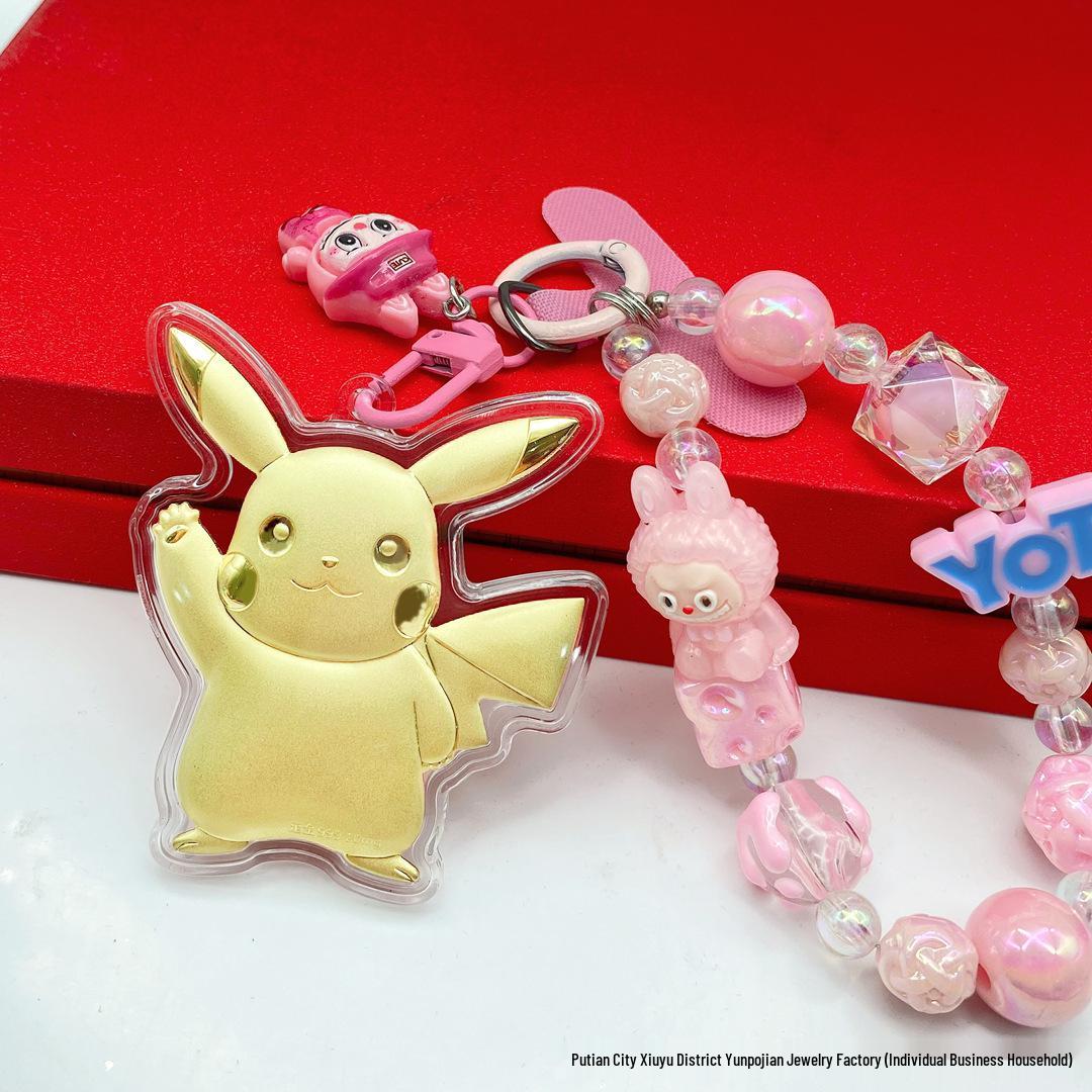 999 Pure Gold Pikachu Capybara Keychain Phone Strap Pendant