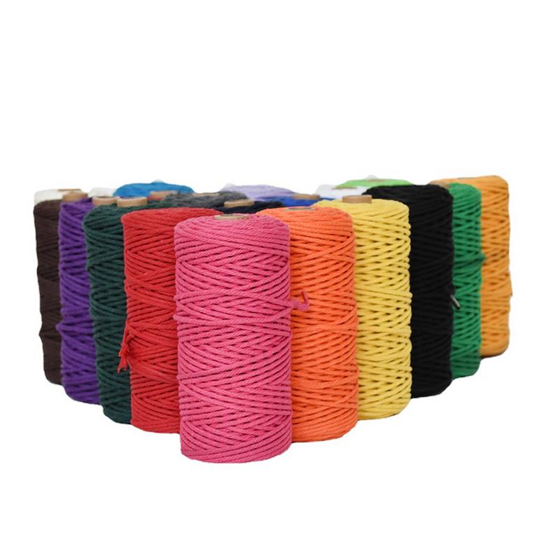 High Tenacity 3mm Thick Colored Twisted Macrame Eco-Friendly Cotton String Cord Rope Roll for Garment & Shoes Handbag Making