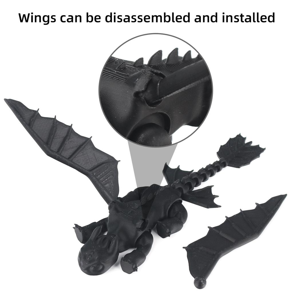 3D printed black winged dragon, simulated animal model, collectible desktop decoration, decorative toys and gifts