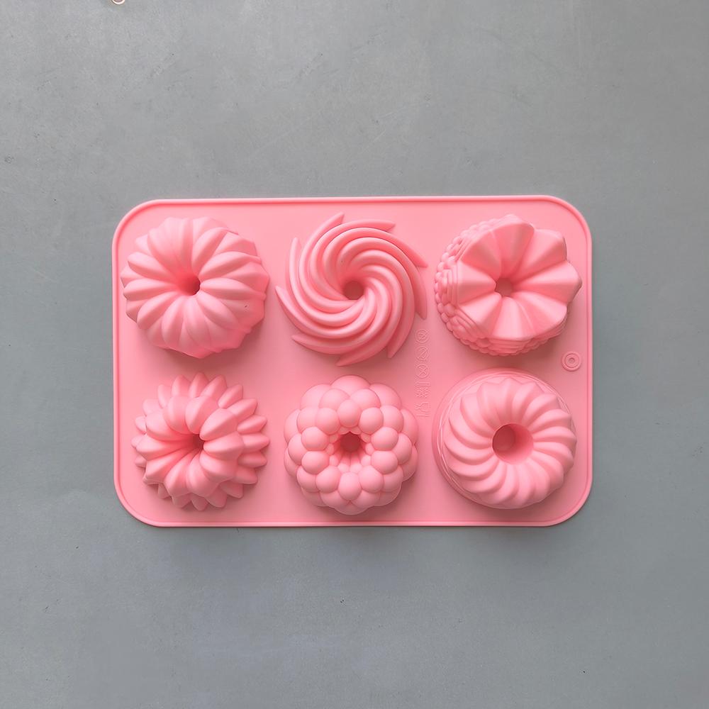 

1 Pcs Silicone Donut Baking Molds Multicolor Doughnut Pans 6-Cavity Designs Donut Flower And Swirl Shaped Suitable For Baking розовый