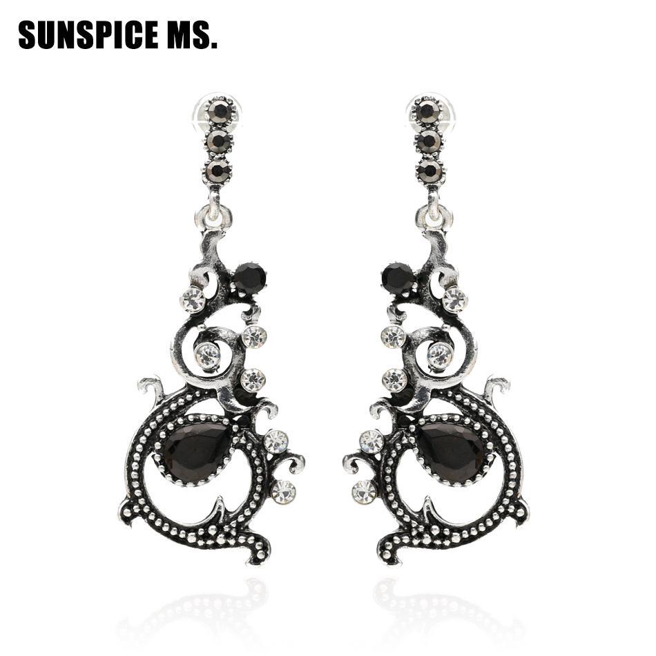 

SUNSPICEMS винтажные серьги-капли с цветком для женщин, арабские серьги в стиле ретро цвета: золото, серебро, богемные этнические свадебные украшения, свадебный подарок чёрный