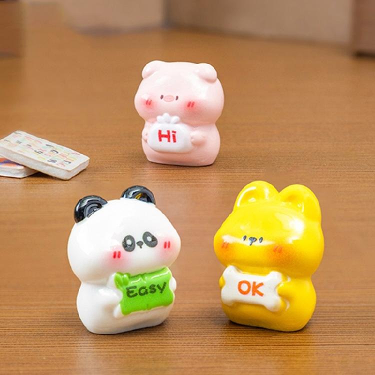 Collection Of 4 Funny Cartoon Animal Figurines With Emotional Signs For Enhancing Kids Room And Office Desktop Decors