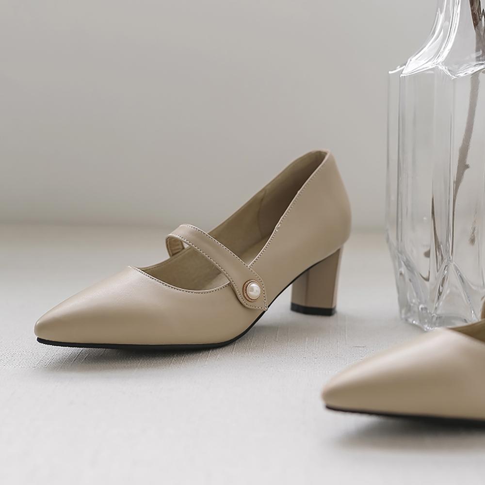 Beige Women Pumps Pointed Toe Med Heels Office Shoes Small Big Plus Size 30 48