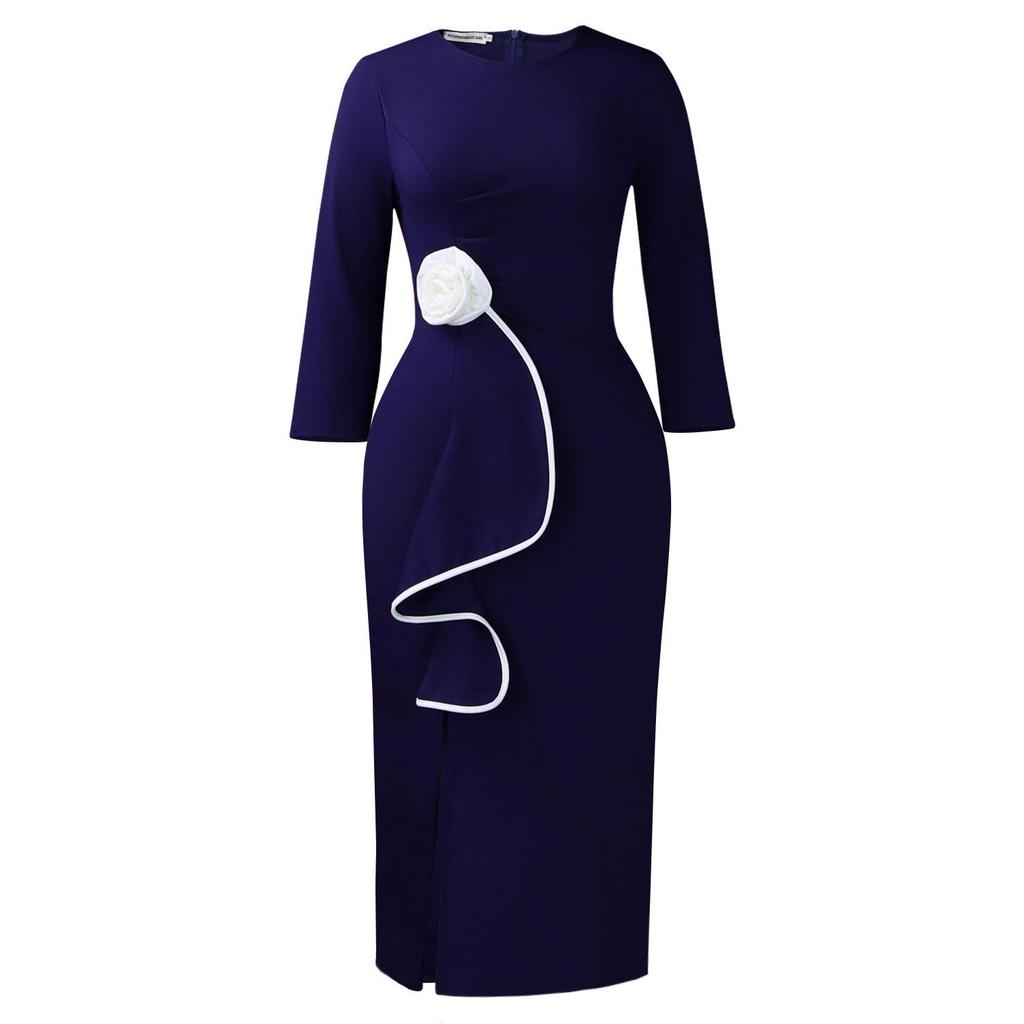 D612 Women's Winter 2025 Elegant Ruffle Bodycon Slit Dress