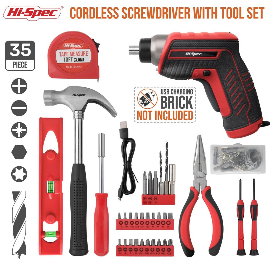 Tool Set with Electric Screwdriver and Drill Basic Tool Set for Lightweight USB Rechargeable Household Tool Set for Furniture and Home Maintenance