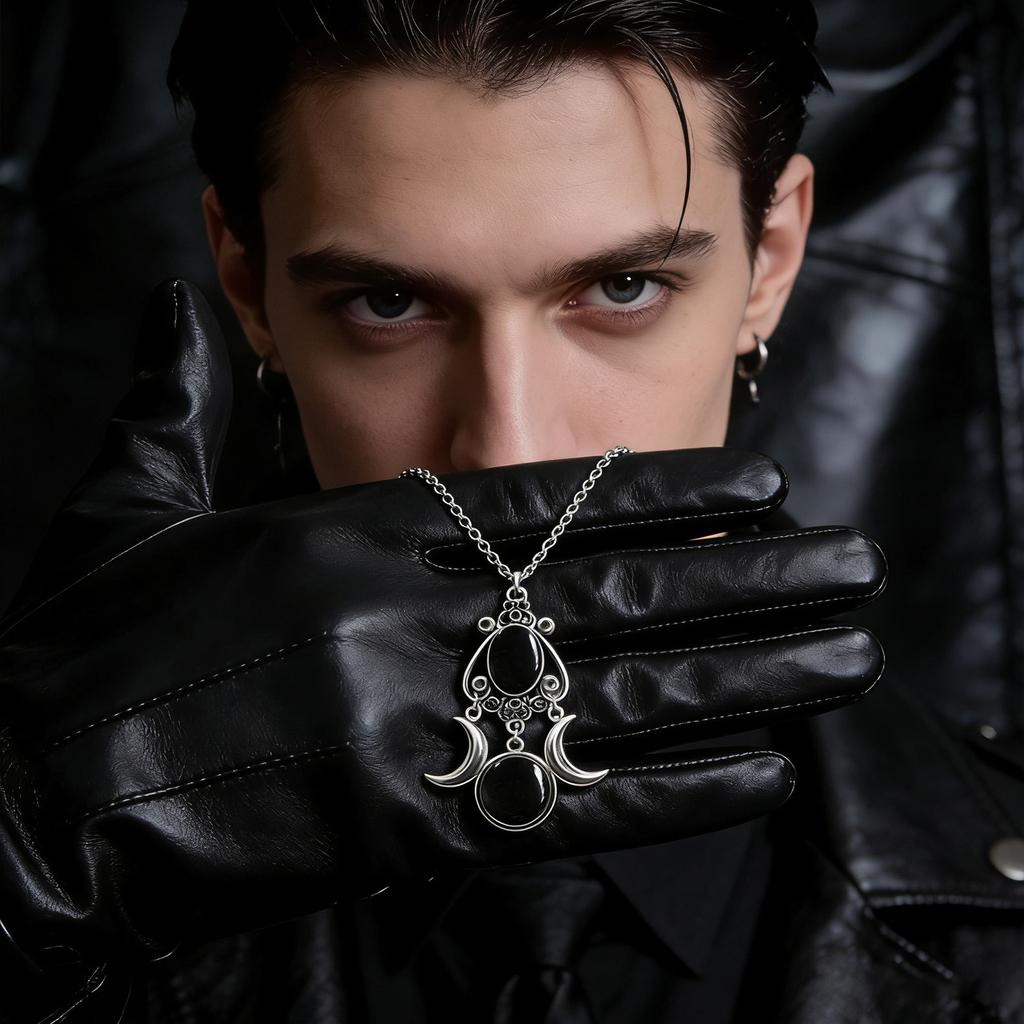 Gothic Moon Crystal Necklace, Women's Moon Pendant Necklace, Punk Crystal Gemstone Pendant Necklace