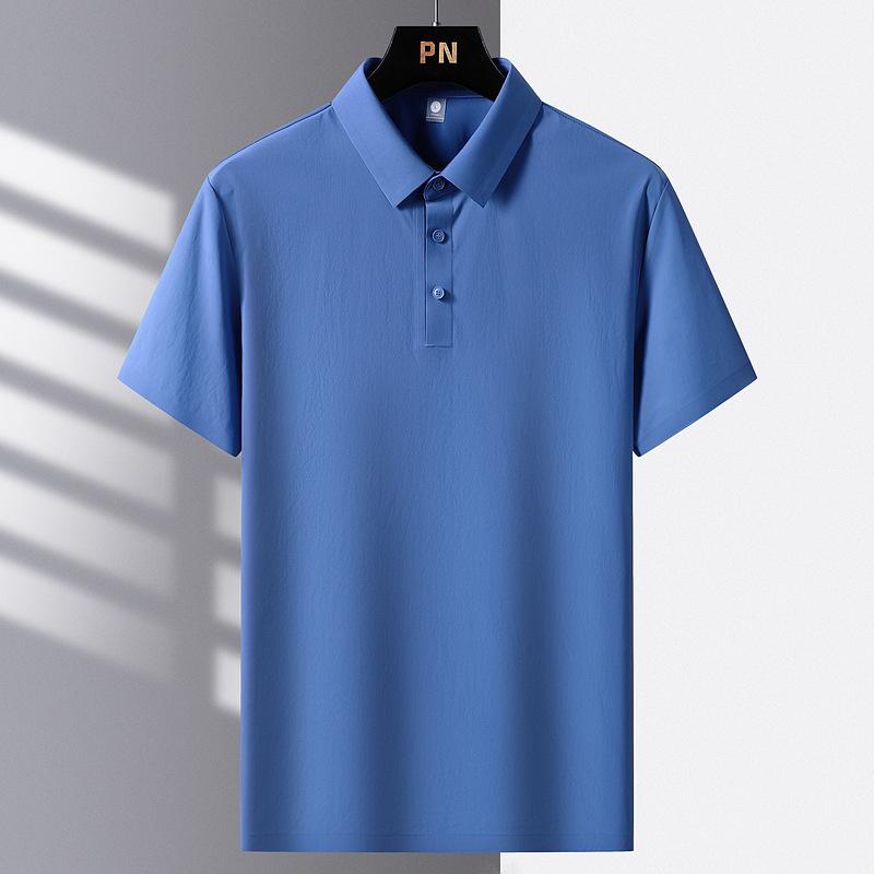 Summer Seamless Ice Silk Men's Nylon Short Sleeved Ice Silk T-shirt Thin Flip Collar Men's Ice Silk Polo