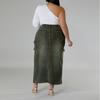 Plus Size Denim Skirt Women With Side Slit Adjustable Strap Midi Long Casual Korean Style