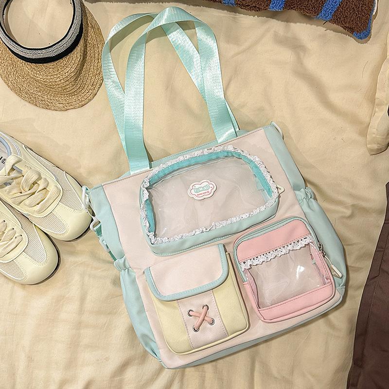 High value dopamine sweet contrasting color girl heart backpack college wind junior high school students multi-compartment backpack