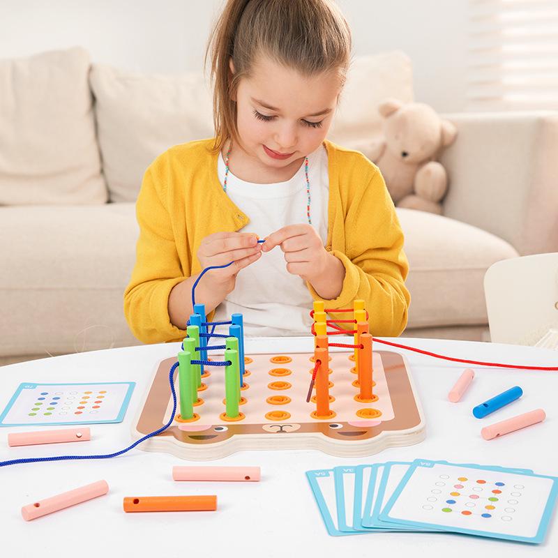 Wooden Early Childhood Children Animal Rope Stick Game Exercise Hand-Eye Coordination Educational Toy