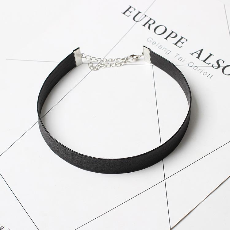 Simple Faux Leather Short Choker, Minimal Pendant Neck Collar for Women