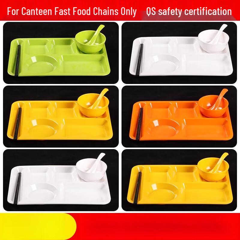 Thickened Melamine Rectangular 4-Compartment Deep Meal Tray