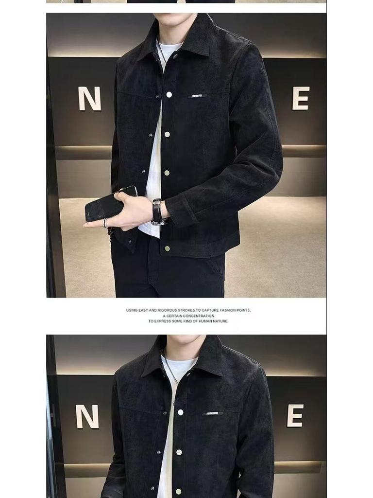 2025 Men's Suede Plush Lapel Jacket - Trendy Spring/Autumn Street Style, High-End & Versatile
