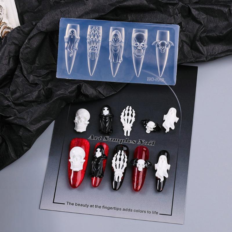 Cartoon Halloween Element Nail Silicone Mold Ghost Skull Pumpkin Grave Shape Carving 3D Jewelry Soft Template Manicure Supplies