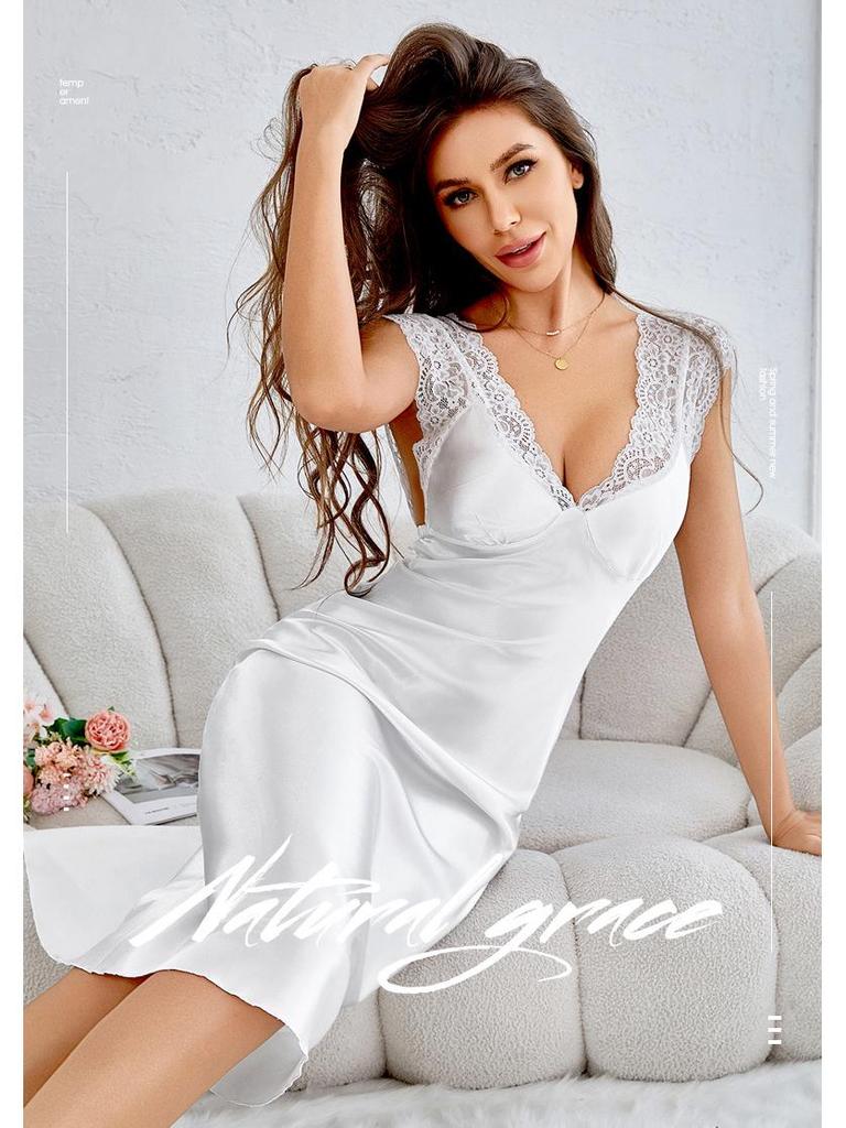 Yaoting Women's Ice Silk Pajamas - Long Sexy Camisole Nightgown for Summer and Autumn