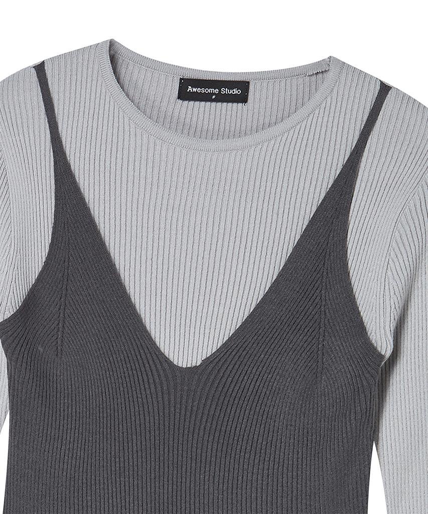AWESOME STUDIO Bustier Layered Knit Gray