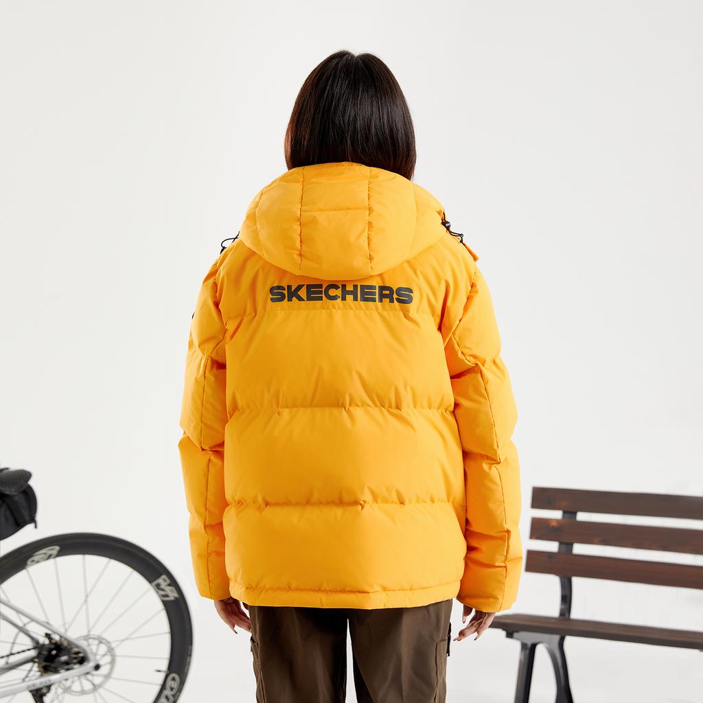 Skechers Diamond Series Hooded Pocket Short Solid Color Down Jacket Unisex Jacket Cadmium-Yellow L424U278B-00H4