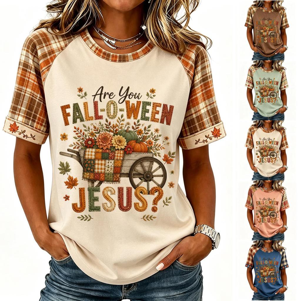 Women's Short Sleeve Raglan T-Shirt Round Neck Letter Print Casual Tee