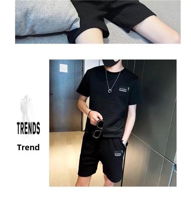 Herr Trendig Våfflad Kortärmad T-shirt och Shorts Sommarset