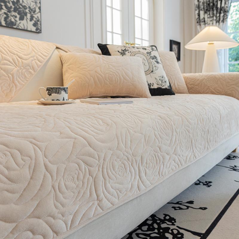 Cojín de sofá de otoño e invierno, cojines de asiento antideslizantes de alta gama, funda de sofá de vellón grueso, funda de tela