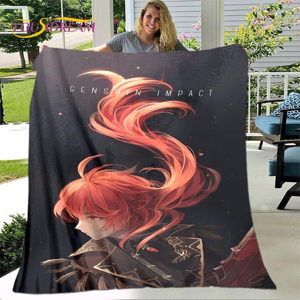 Gra animowana 3D Genshin Impact koc, koc flanelowy rzut koc, miękki ciepły koc do salonu łóżka do sypialni Sofa prezent