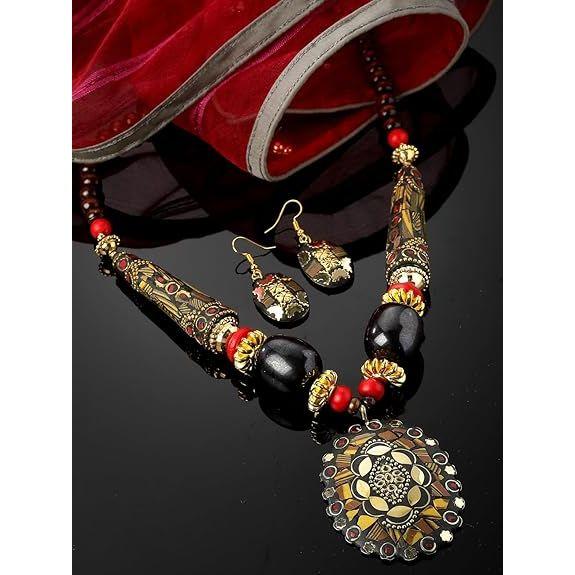 Fashion Latest Stylish Traditional Tibetan Pendant Necklace Jewellery Set for Women