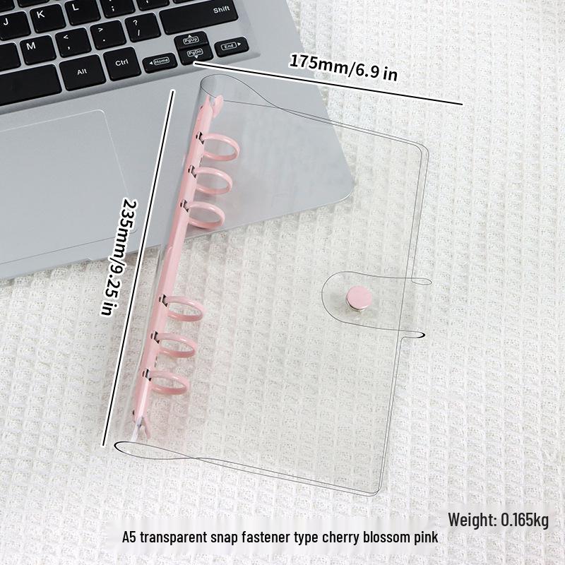 Couverture de cahier en PVC transparent souple style INS, A5 à feuilles mobiles, design A6 mignon et simple